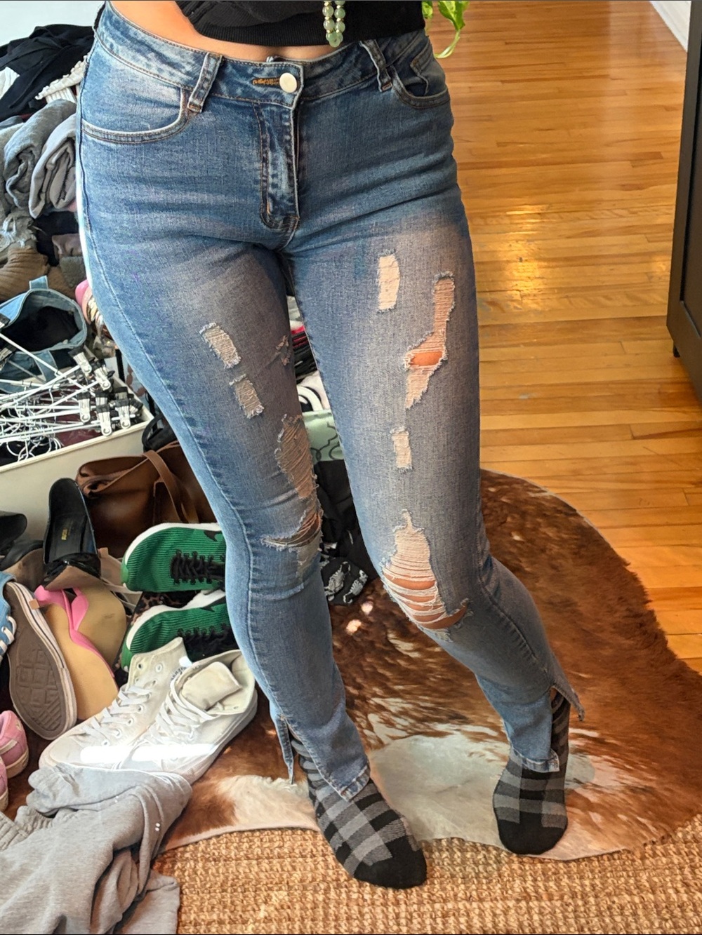 SHEIN Distressed Light Blue High-Rise Skinny Jeans